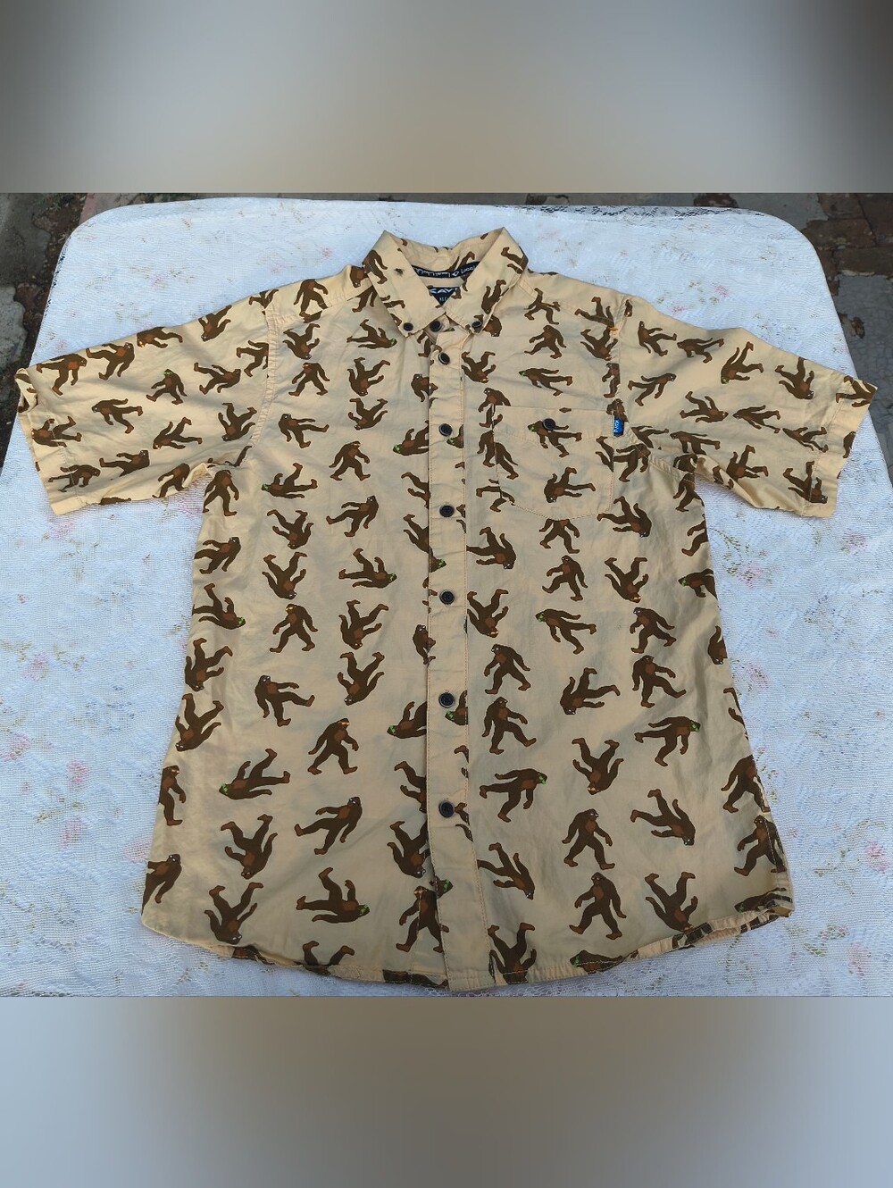 KAVU Khaki Men's Juan Shirt "Sasquatch" Bigfoot All-Over Print